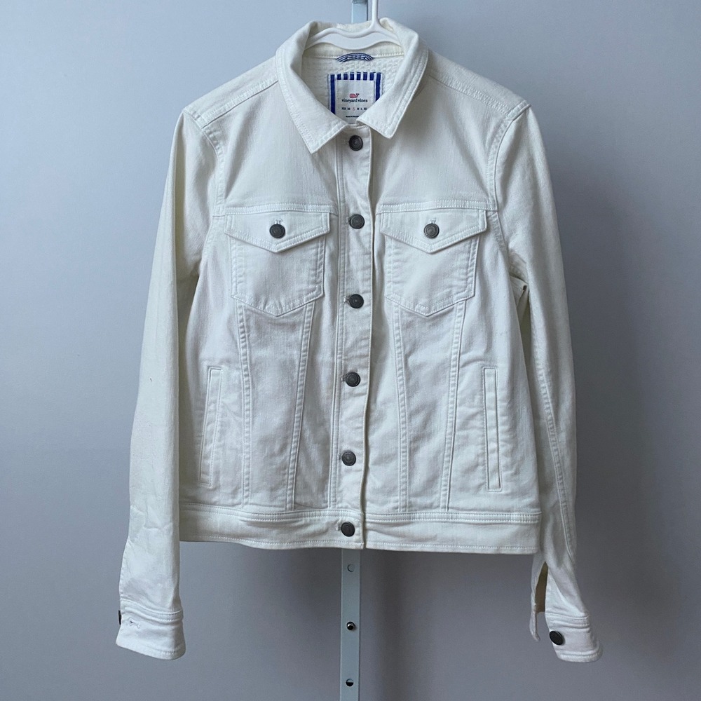 Vineyard Vines Cotton Coastal Clean Preppy Classic Trucker Jacket S White